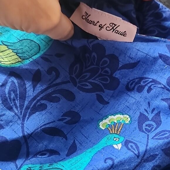 Heart Of Haute Blue Peacock Print Dress Size S - Picture 2 of 7